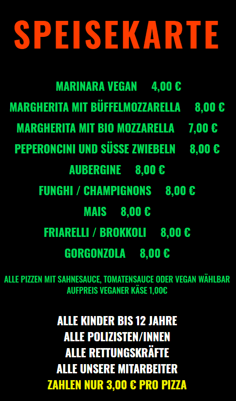 Take Away Pizza vegetarisch / vegan