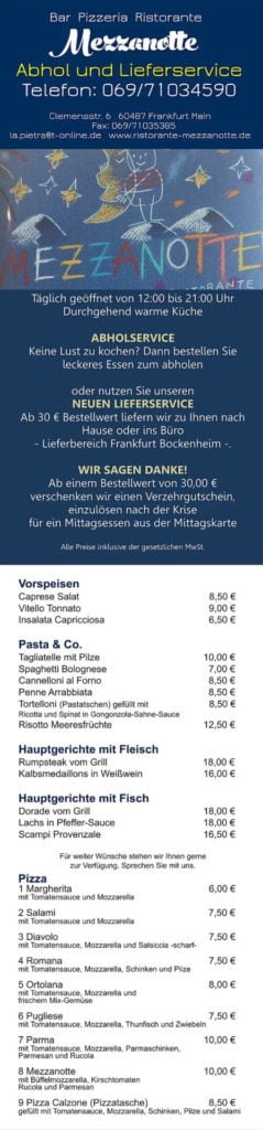 Frankfurt Take Away Ristaurante Mezzanotte